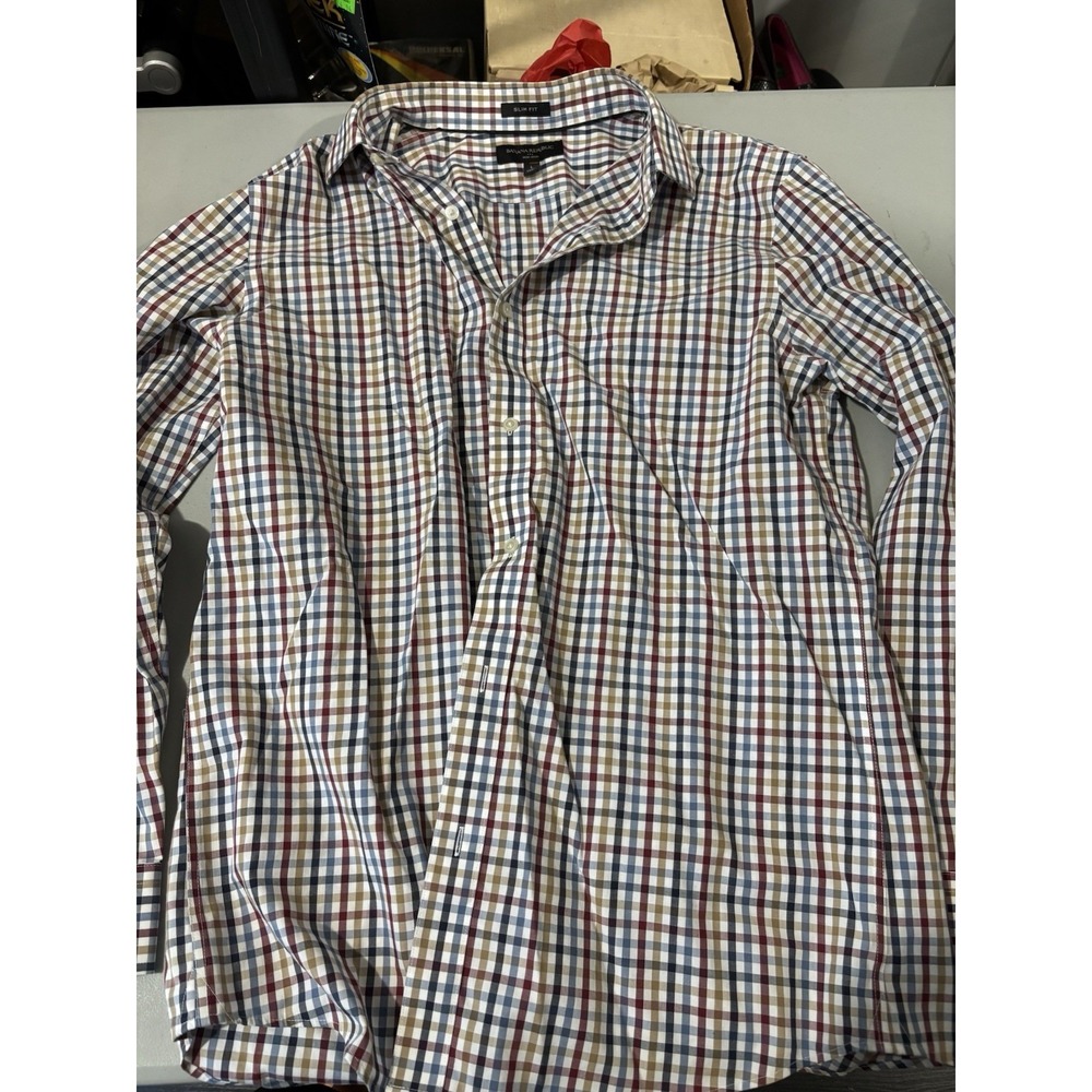 Banana Republic Large Red Blue Plaid‎ Button Up Long Sleeve Mens